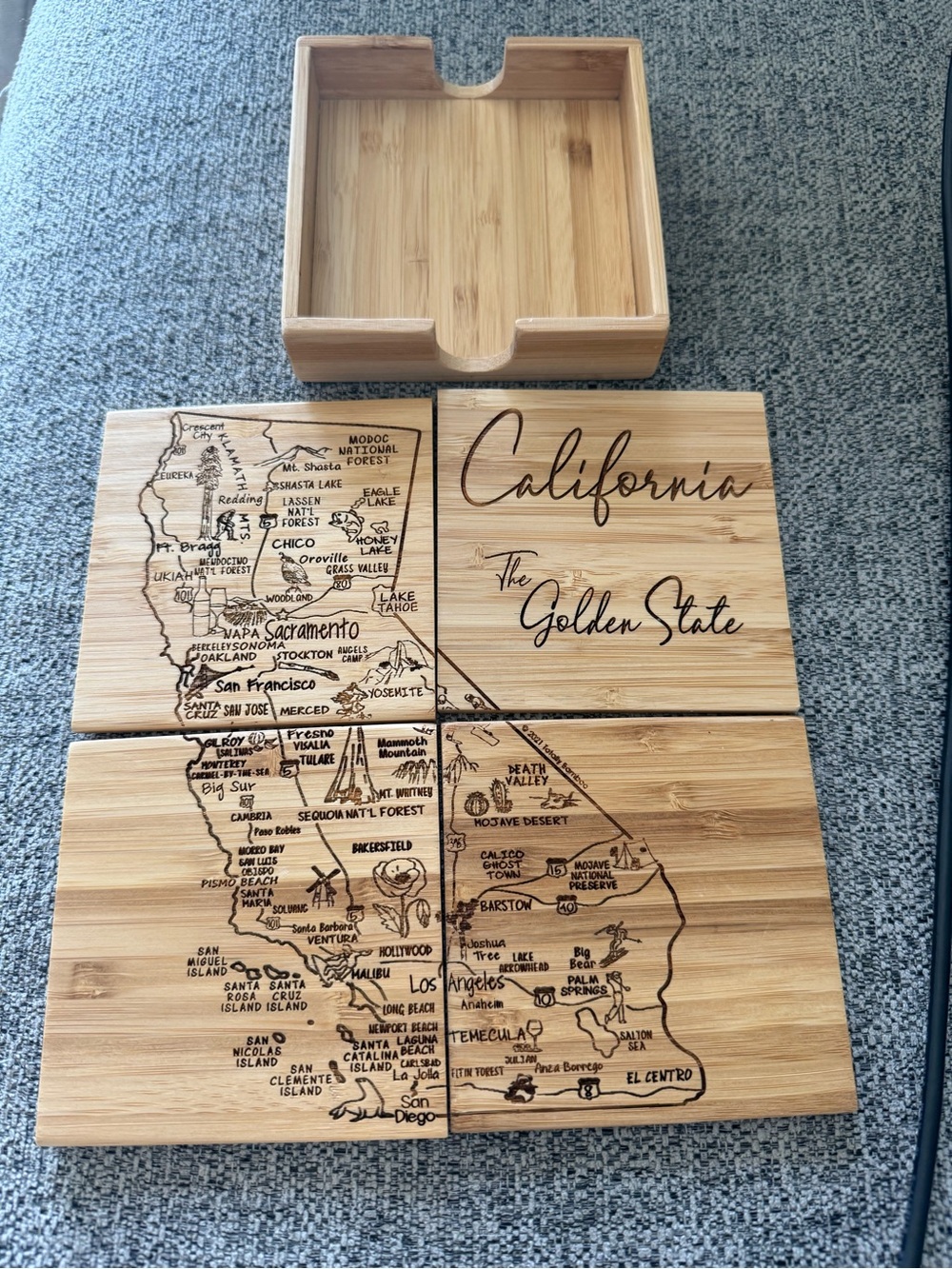 California "The Golden State" Wooden coasters